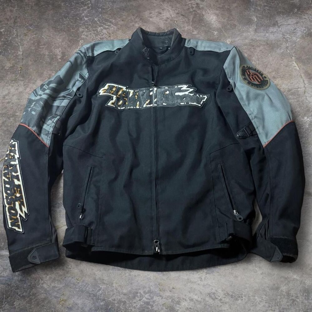 Harley-davidson Men's Black and Grey Jacket